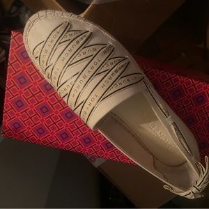 New TORY BURCH Canvas Espadrille Shoes US10.5 UK8 EU41 Logo Tie